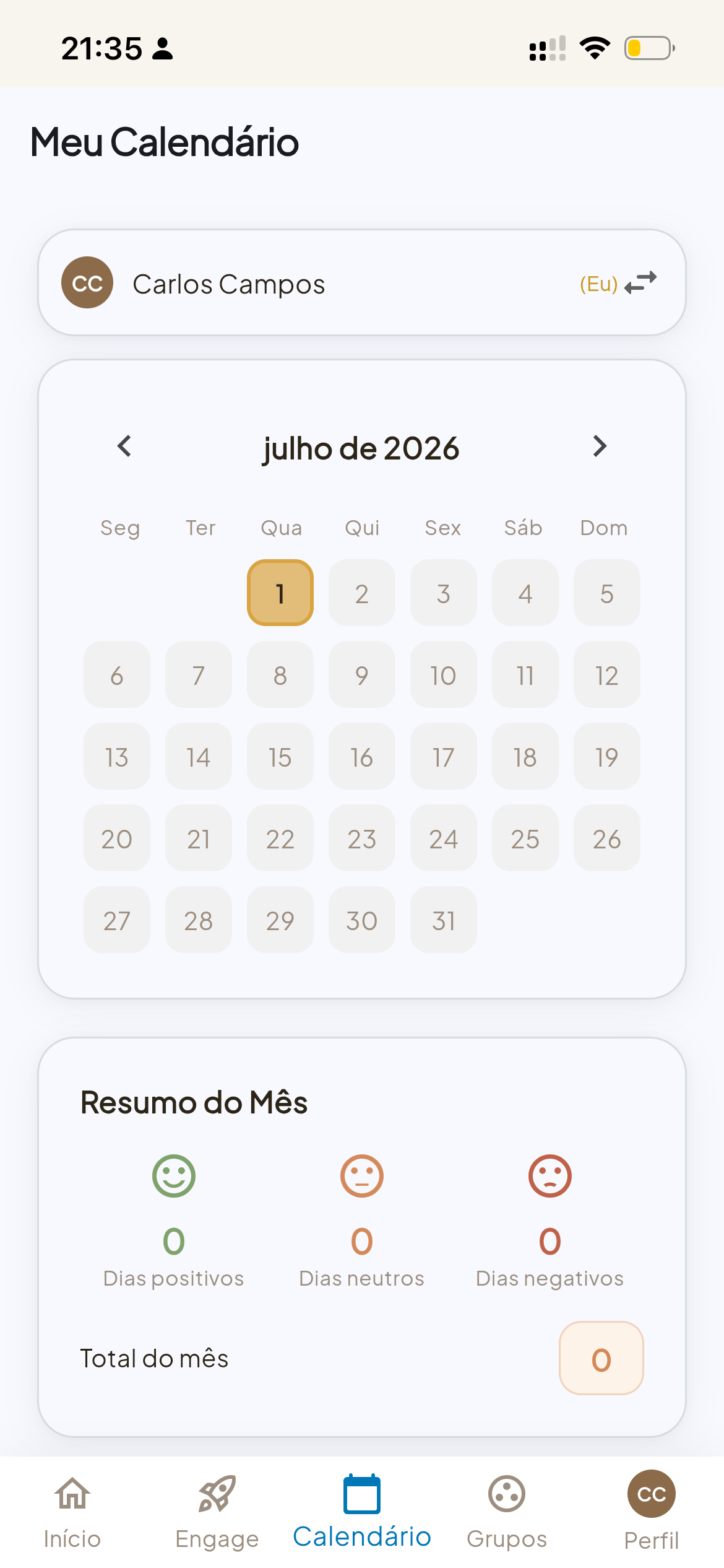 Calendário no celular