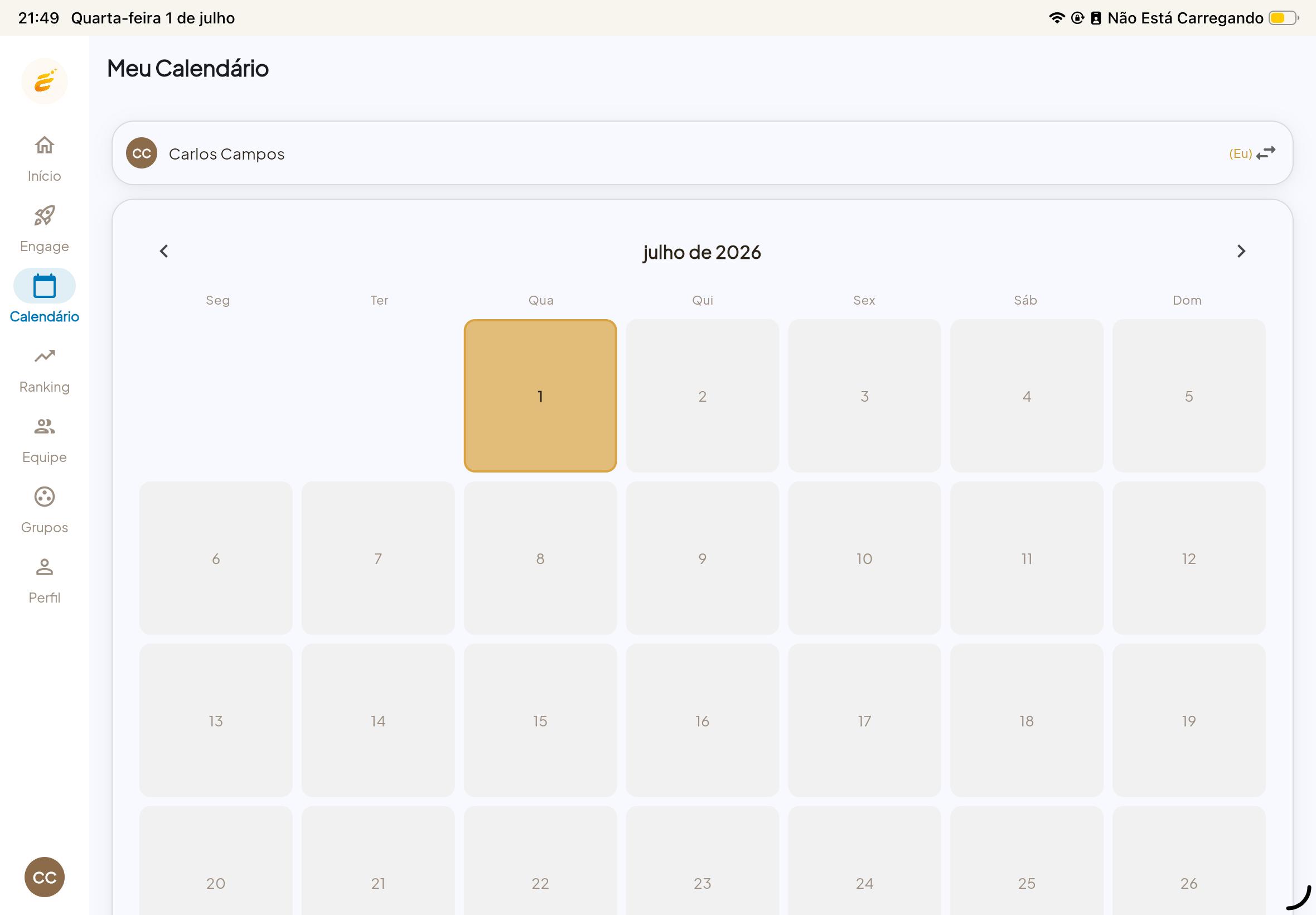 Calendário no tablet